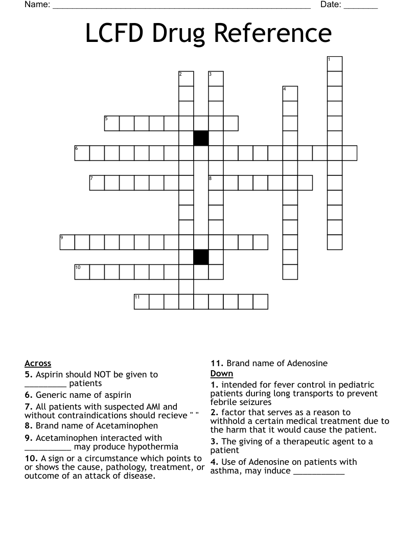 LCFD Drug Reference  Crossword