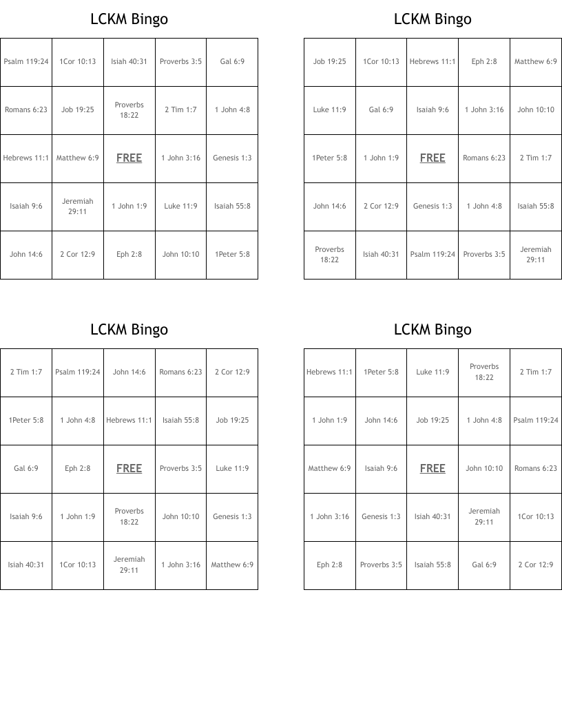 LCKM Bingo