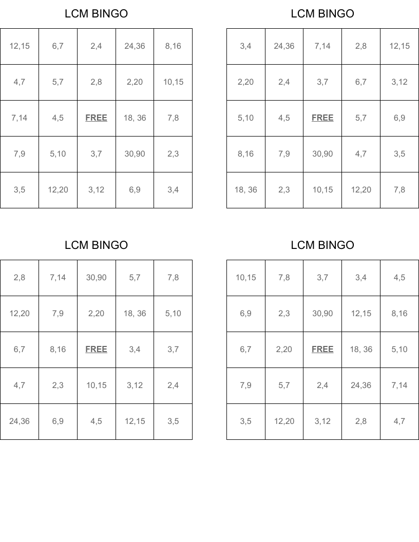 LCM BINGO