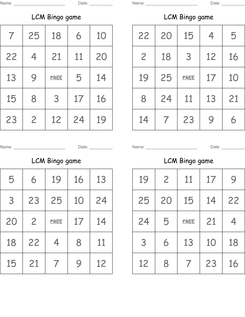 LCM Bingo game