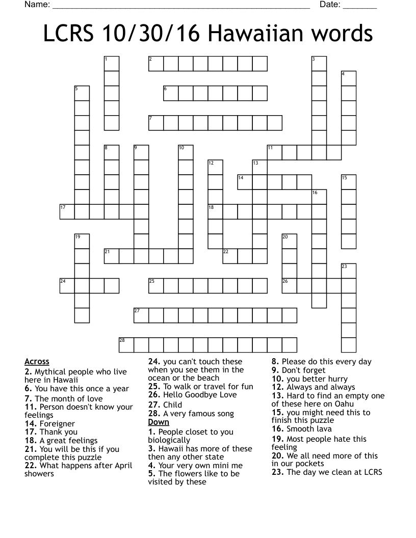 LCRS 10/30/16 Hawaiian words Crossword