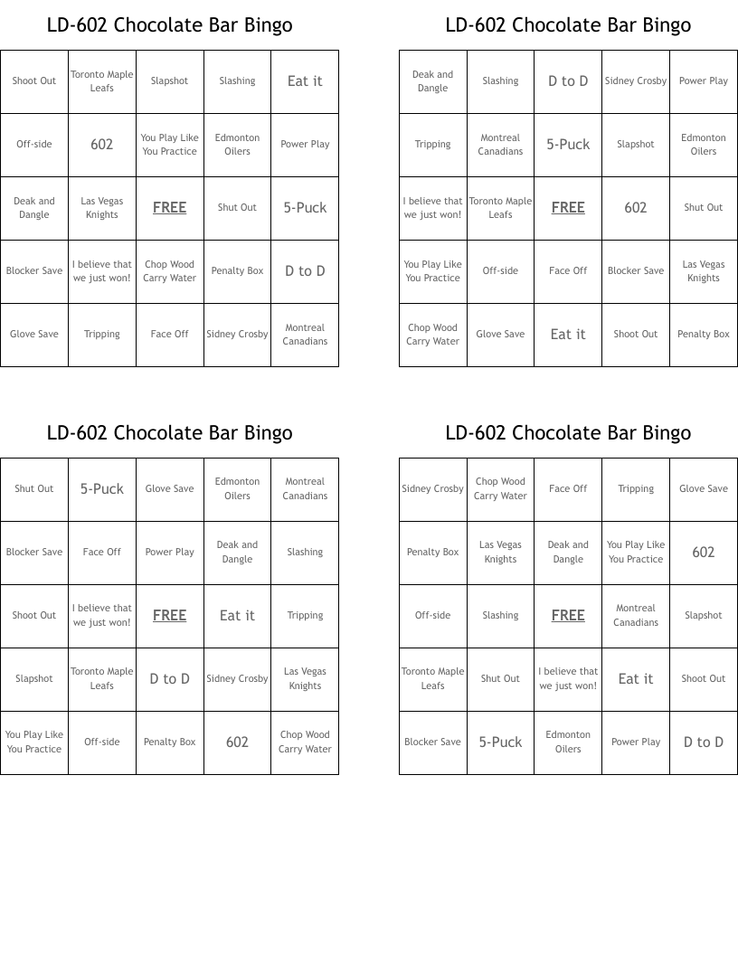 LD-602 Chocolate Bar Bingo