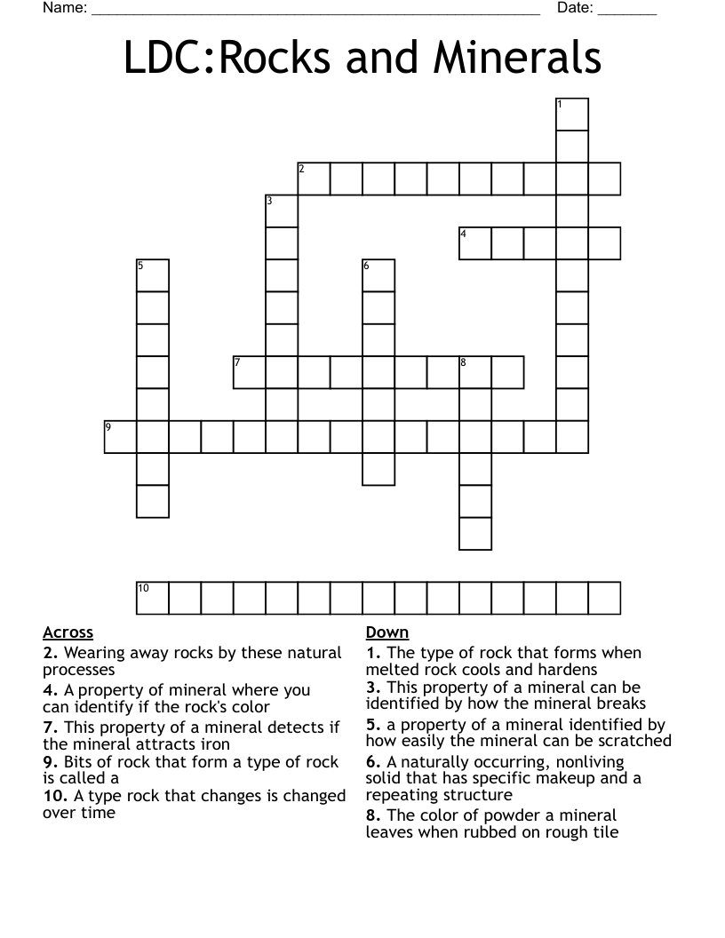 LDC:Rocks and Minerals Crossword