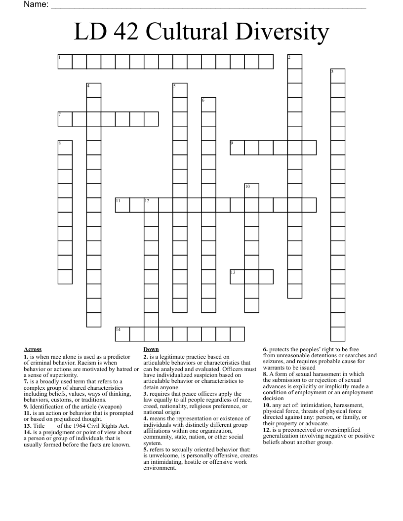 LD 42 Cultural Diversity  Crossword