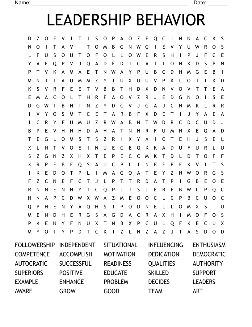 LEADERSHIP BEHAVIOR Word Search
