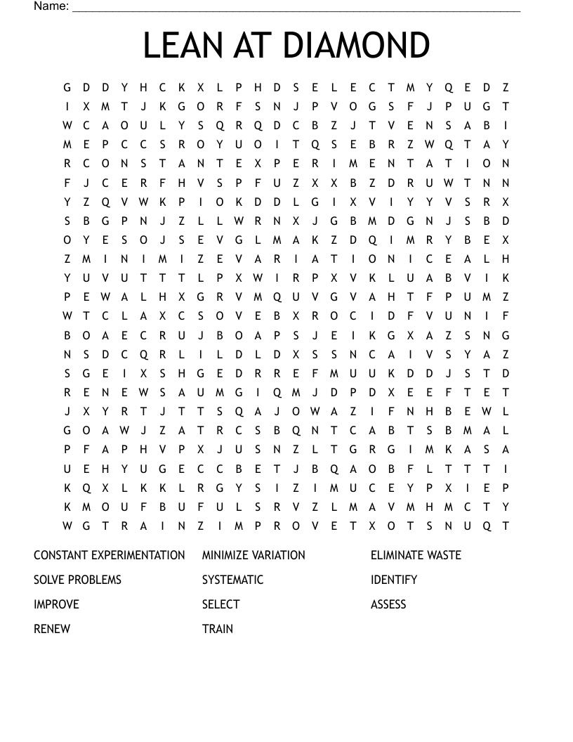 LEAN AT DIAMOND Word Search