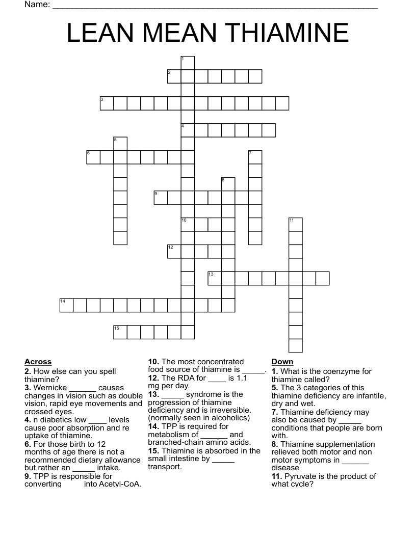 LEAN MEAN THIAMINE Crossword