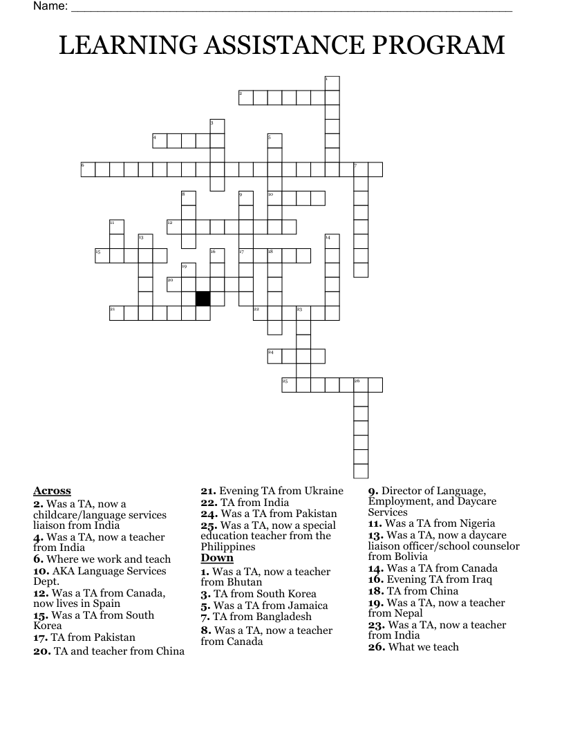 LEARNING ASSISTANCE PROGRAM Crossword