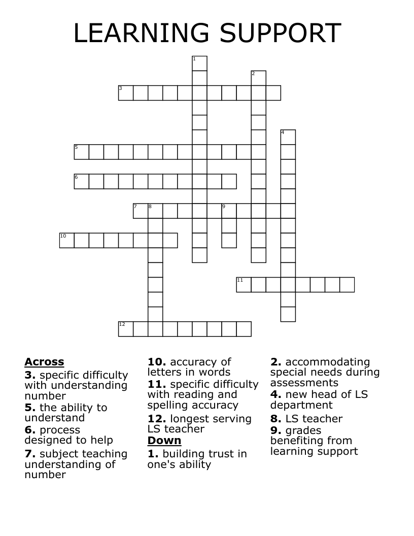 LEARNING SUPPORT Crossword
