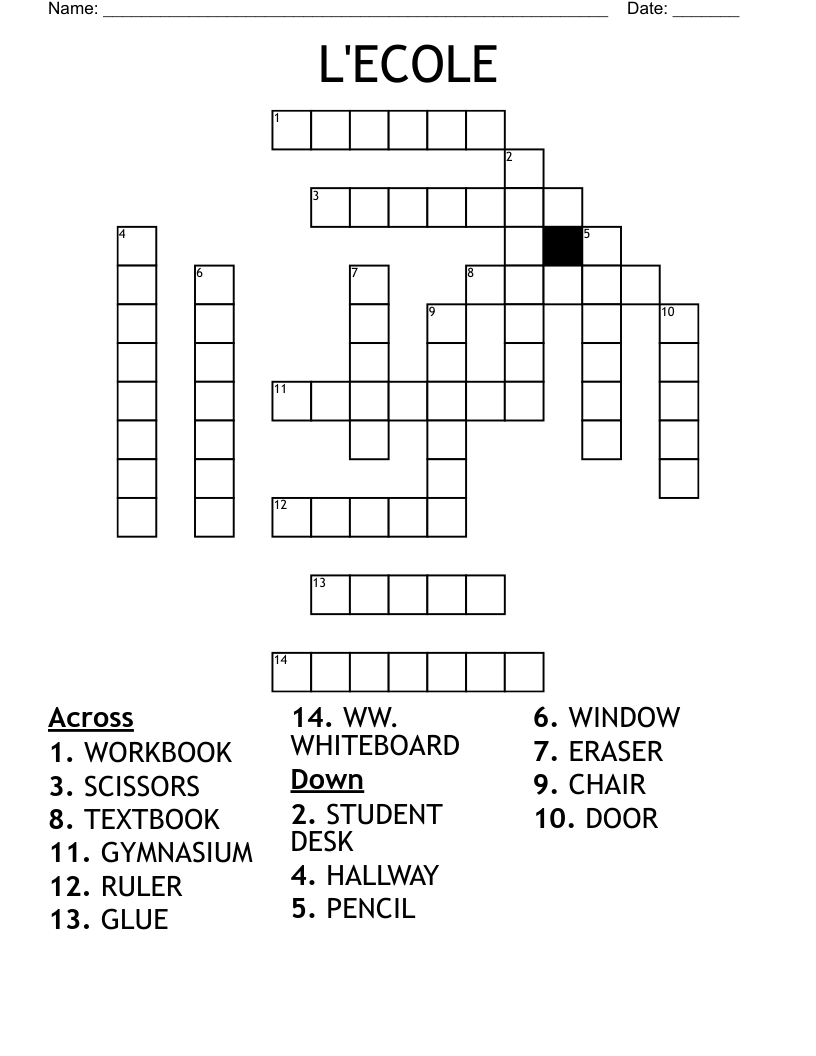 L'ECOLE Crossword