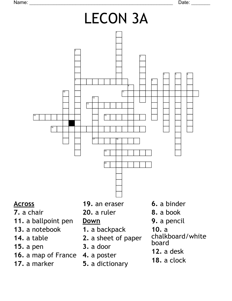 LECON 3A Crossword