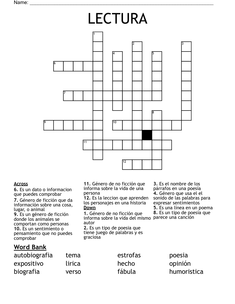 LECTURA Crossword
