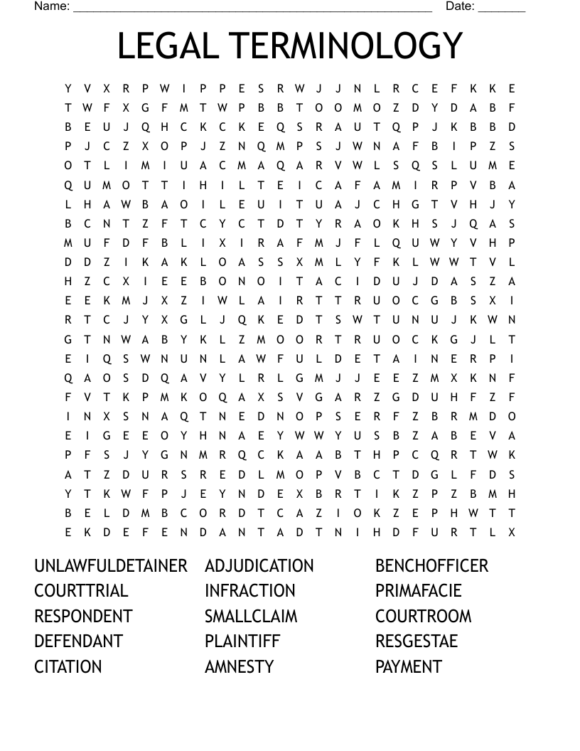 LEGAL TERMINOLOGY Word Search