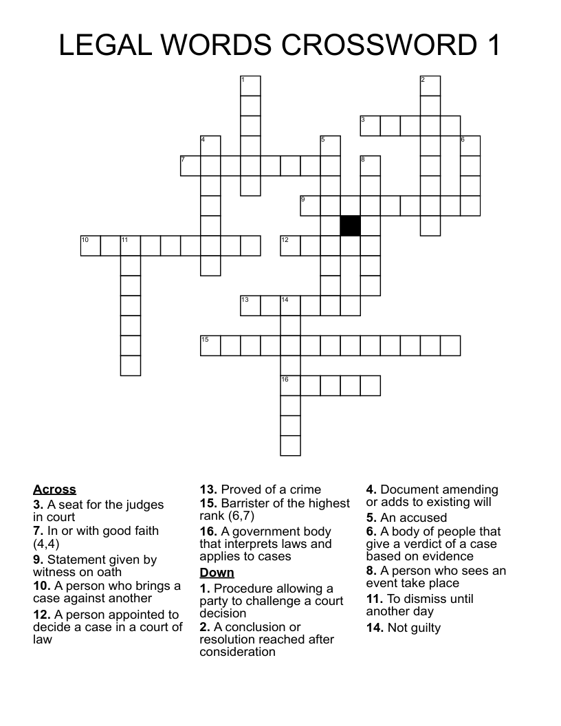 LEGAL WORDS CROSSWORD 1