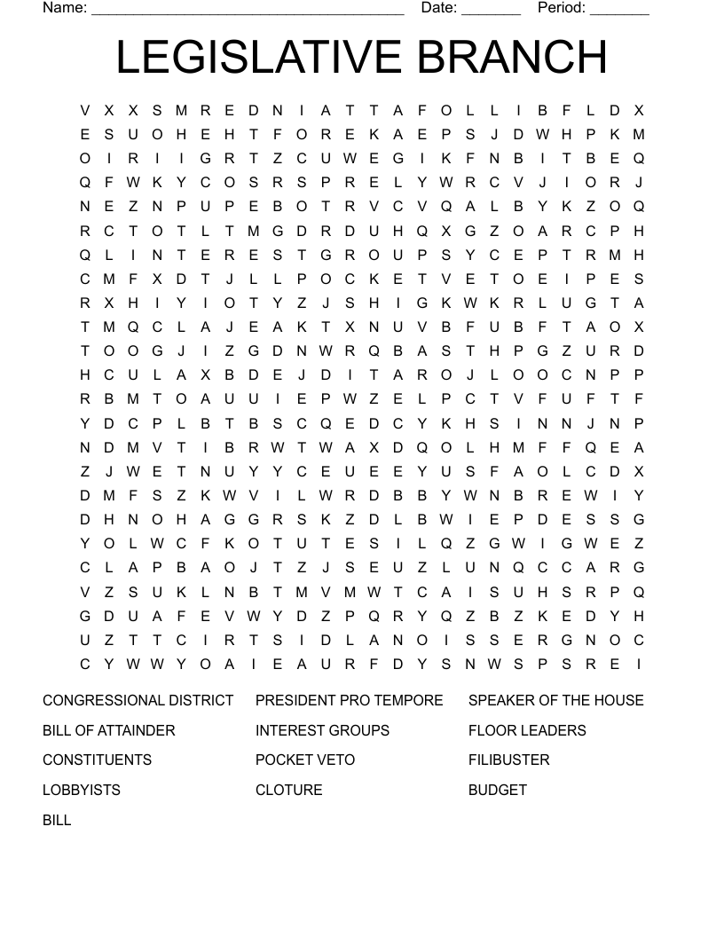 LEGISLATIVE BRANCH Word Search