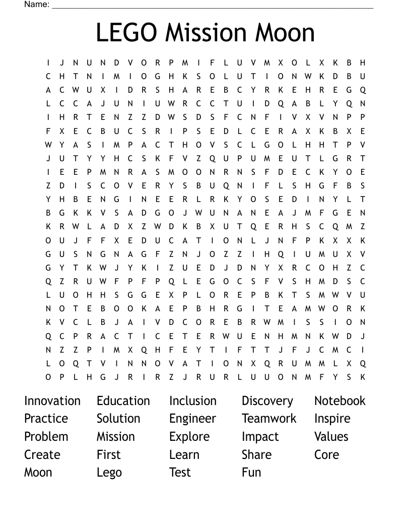 LEGO Mission Moon Word Search