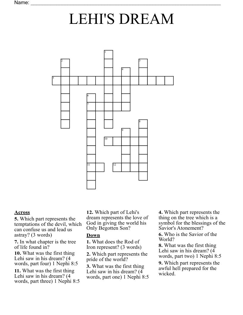 LEHI'S DREAM Crossword