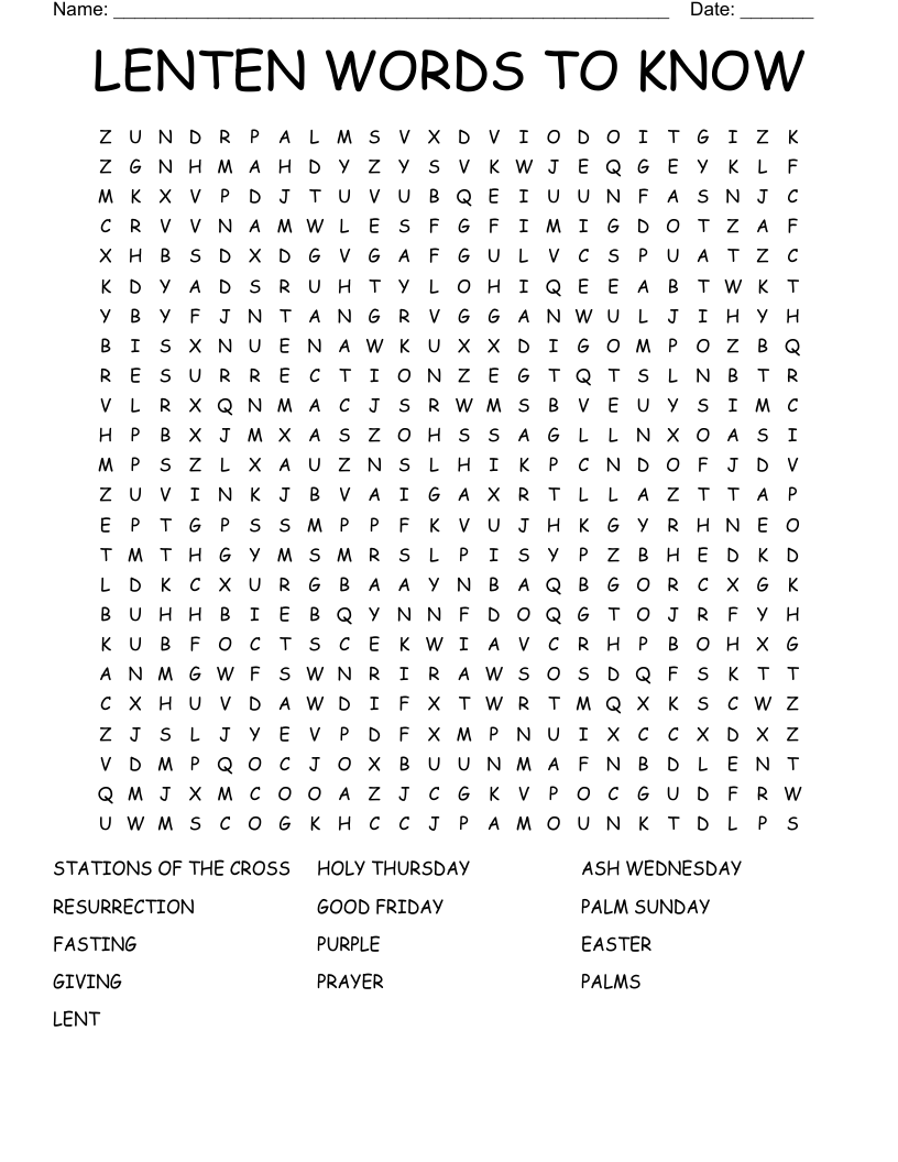 LENTEN WORDS TO KNOW Word Search