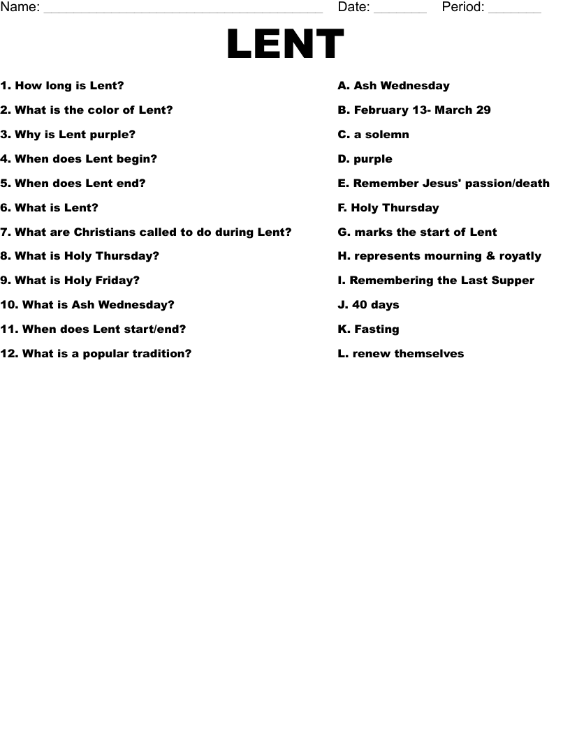 LENT Worksheet