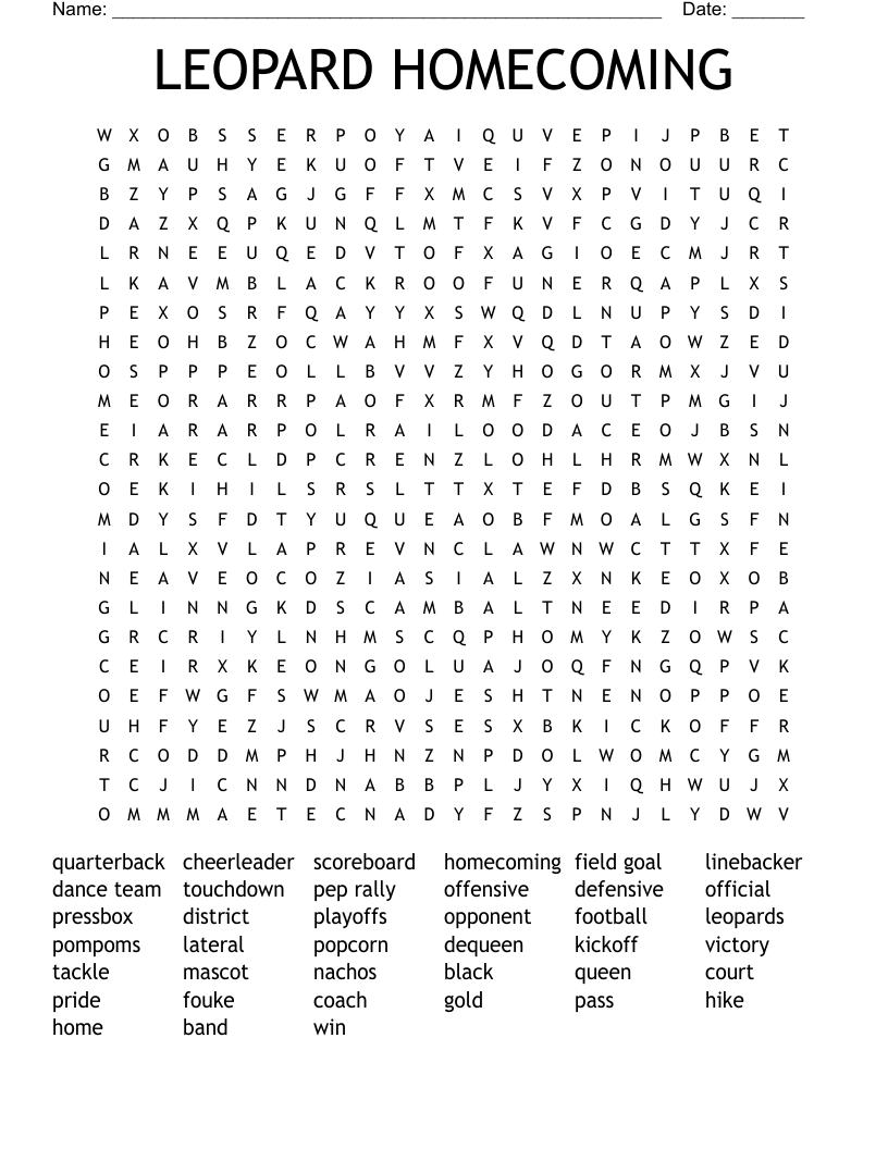 LEOPARD HOMECOMING Word Search