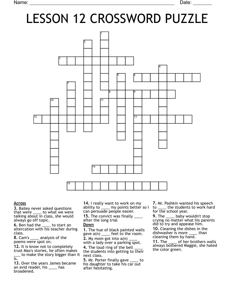 LESSON 12 CROSSWORD PUZZLE 