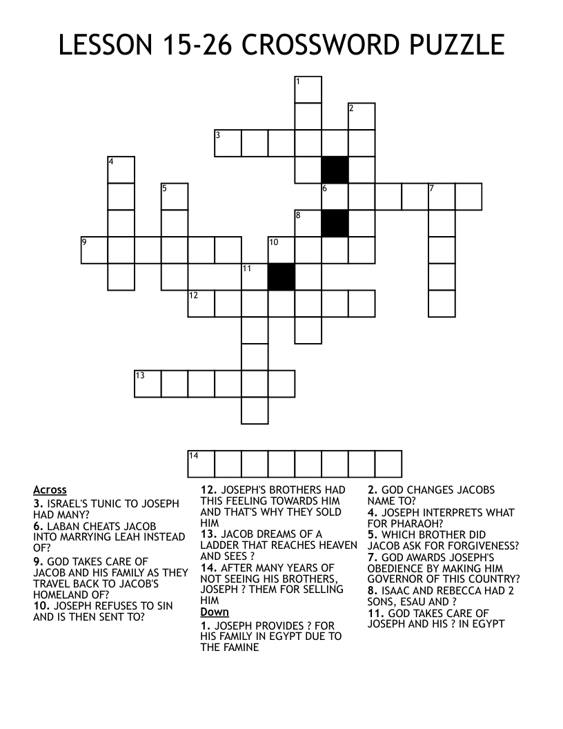 LESSON 15-26 CROSSWORD PUZZLE