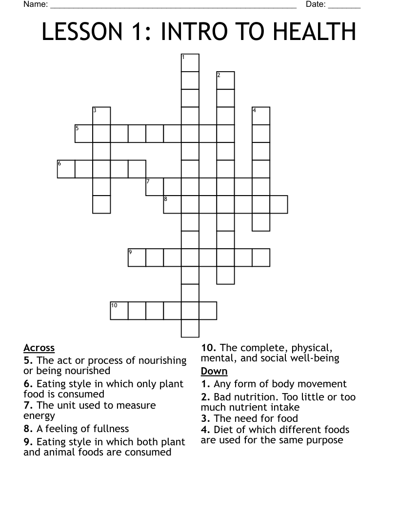 LESSON 1: INTRO TO HEALTH Crossword