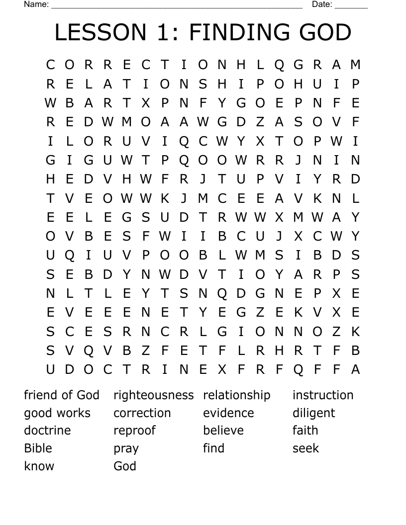 LESSON 1:  FINDING GOD   Word Search