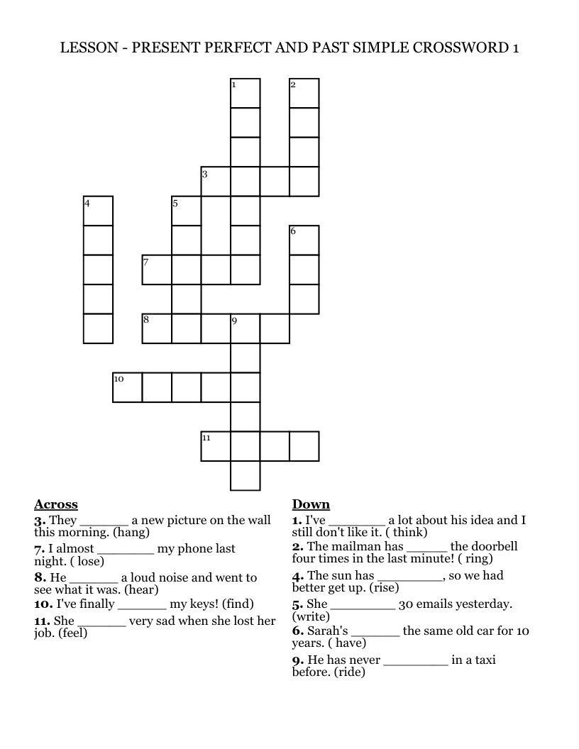 LESSON - PRESENT PERFECT AND PAST SIMPLE CROSSWORD 1