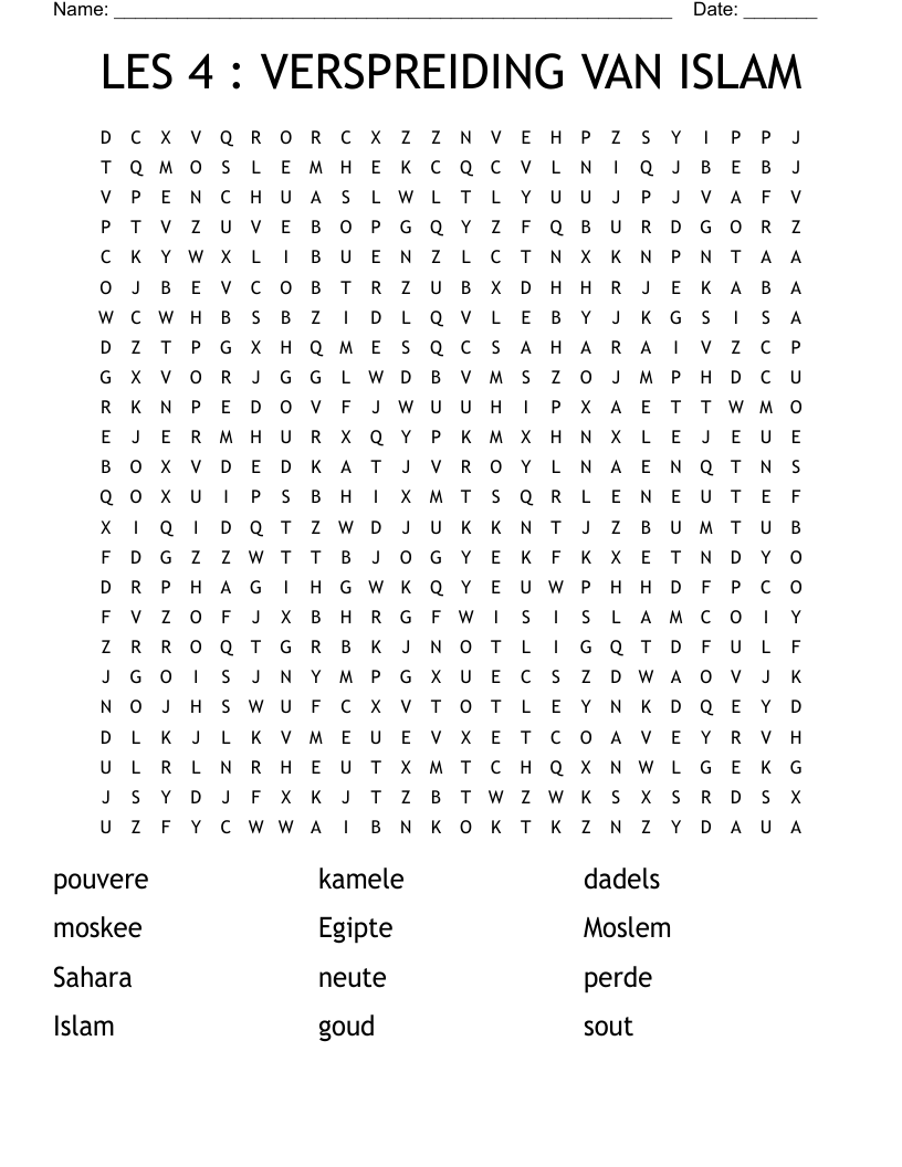 LES 4 :  VERSPREIDING VAN ISLAM Word Search