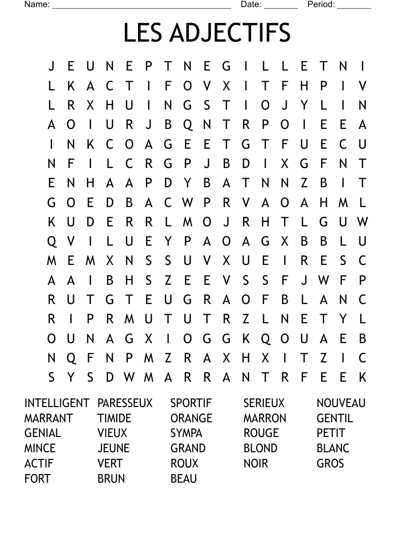 LES ADJECTIFS Word Search