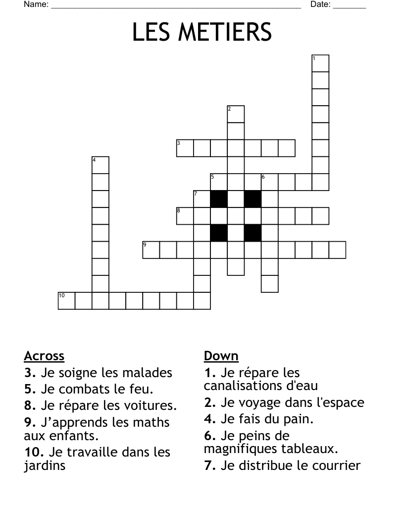 LES METIERS Crossword