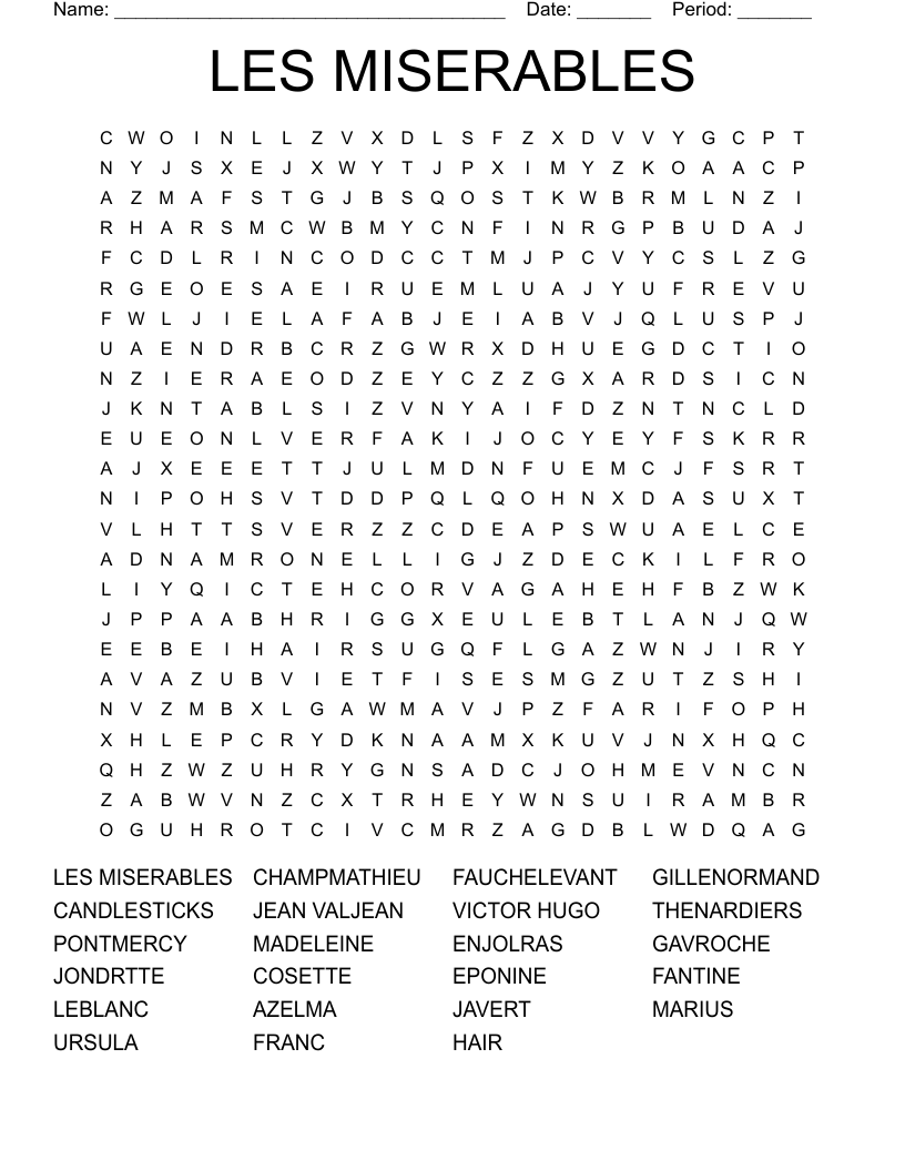 LES MISERABLES Word Search