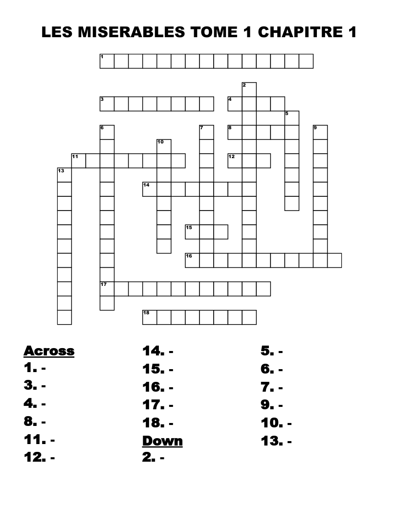 LES MISERABLES TOME 1 CHAPITRE 1 Crossword