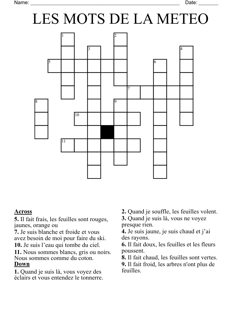 LES MOTS DE LA METEO  Crossword