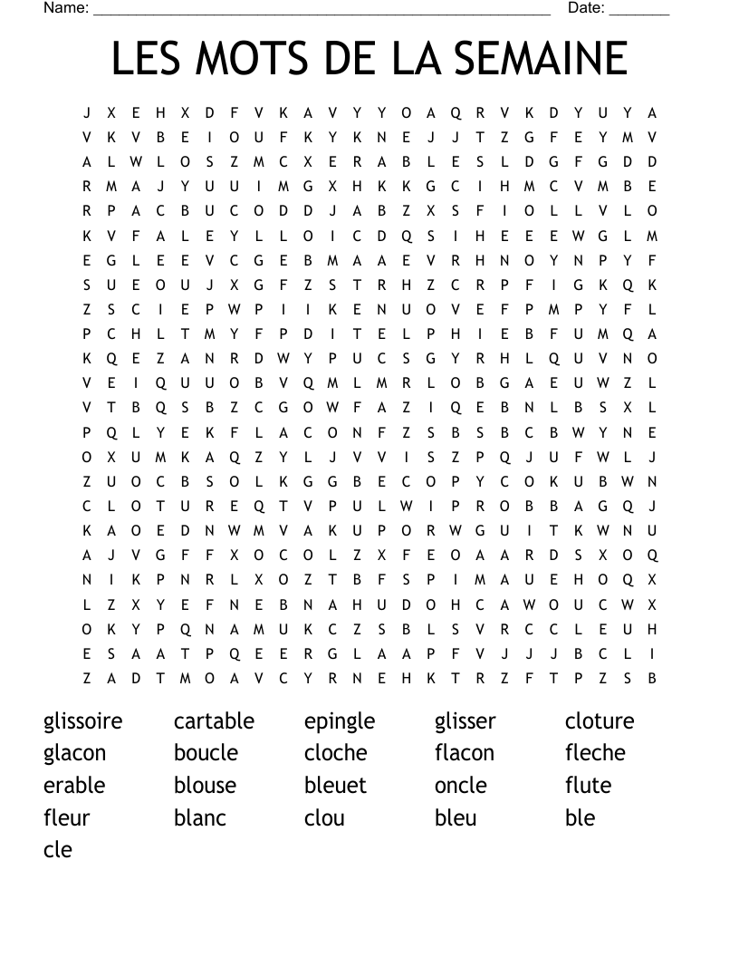 LES MOTS DE LA SEMAINE Word Search
