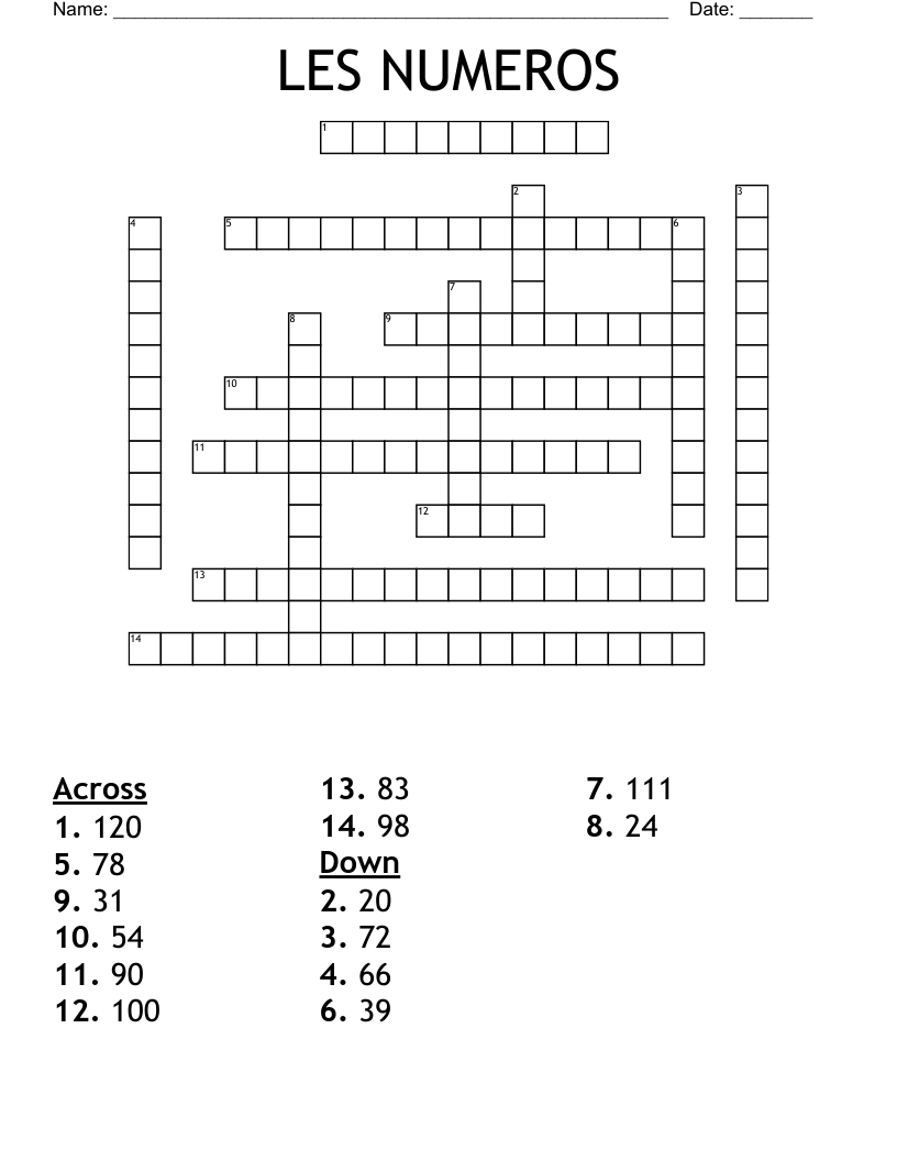 LES NUMEROS Crossword
