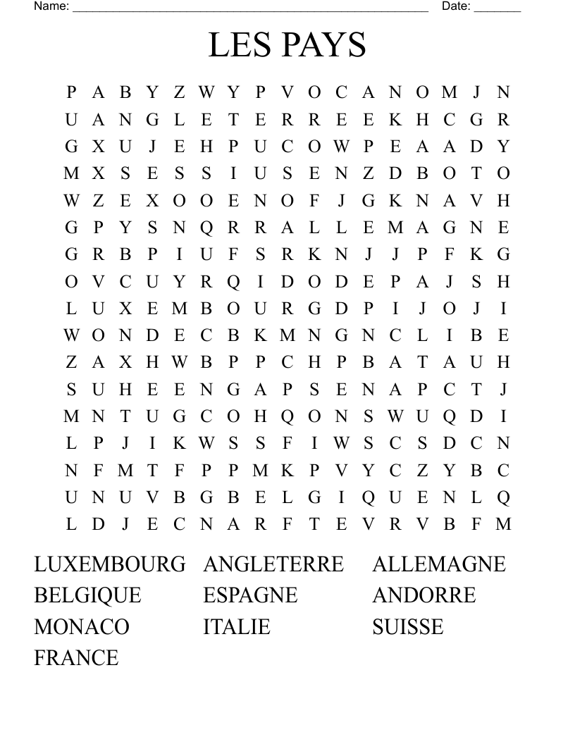 LES PAYS Word Search