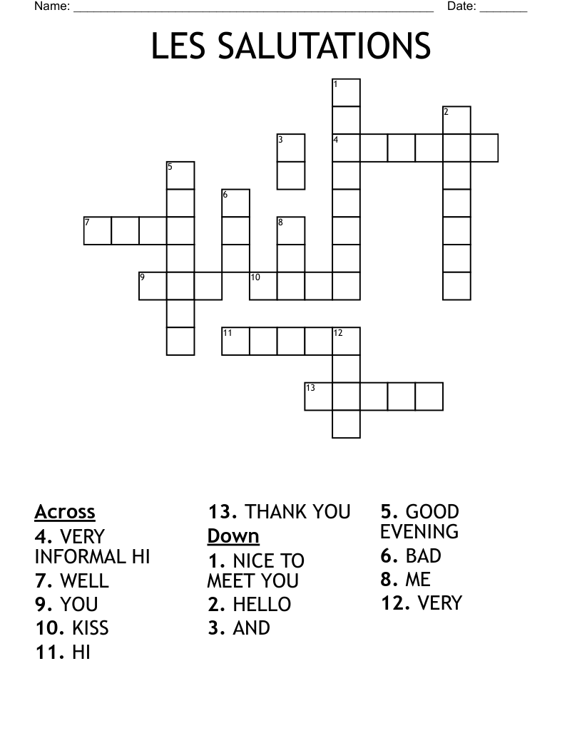 LES SALUTATIONS Crossword