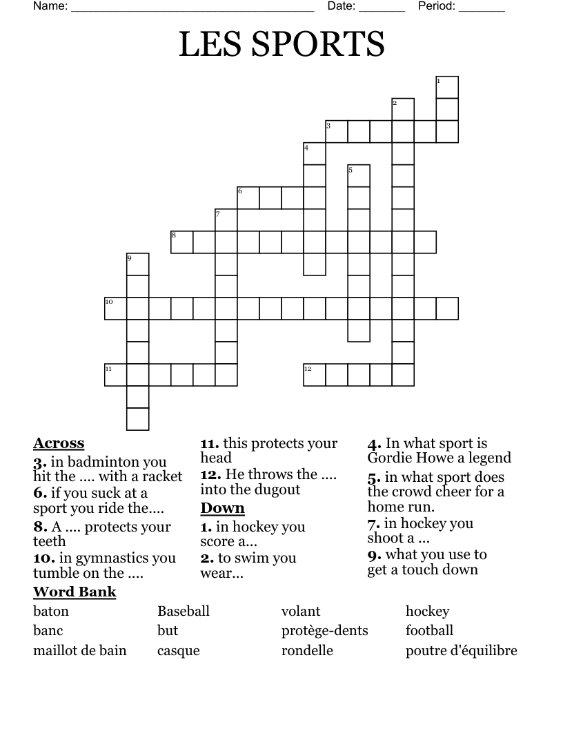 LES SPORTS Crossword
