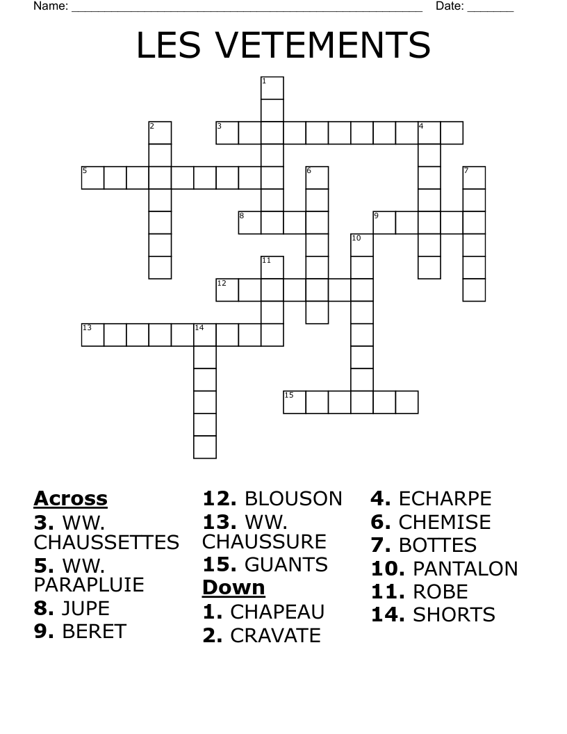 LES VETEMENTS Crossword