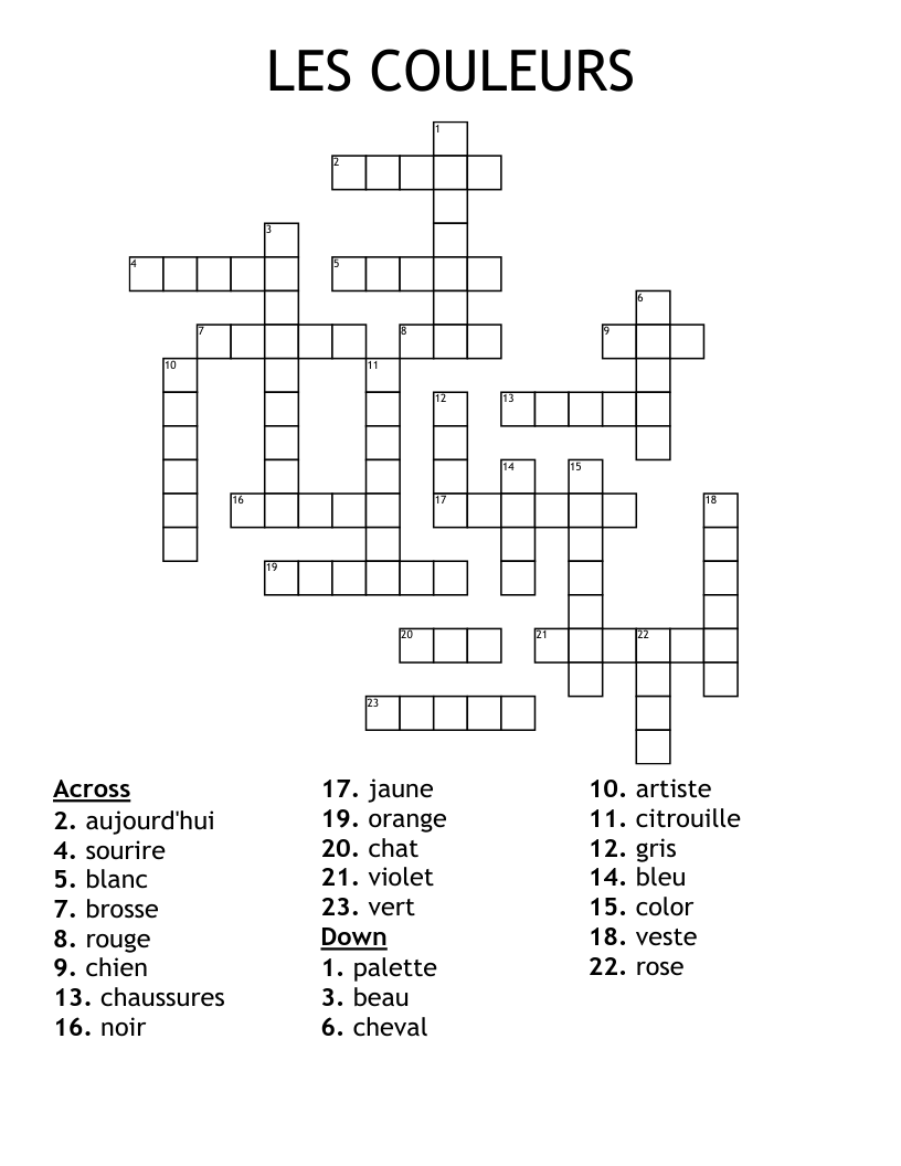 LES  COULEURS Crossword