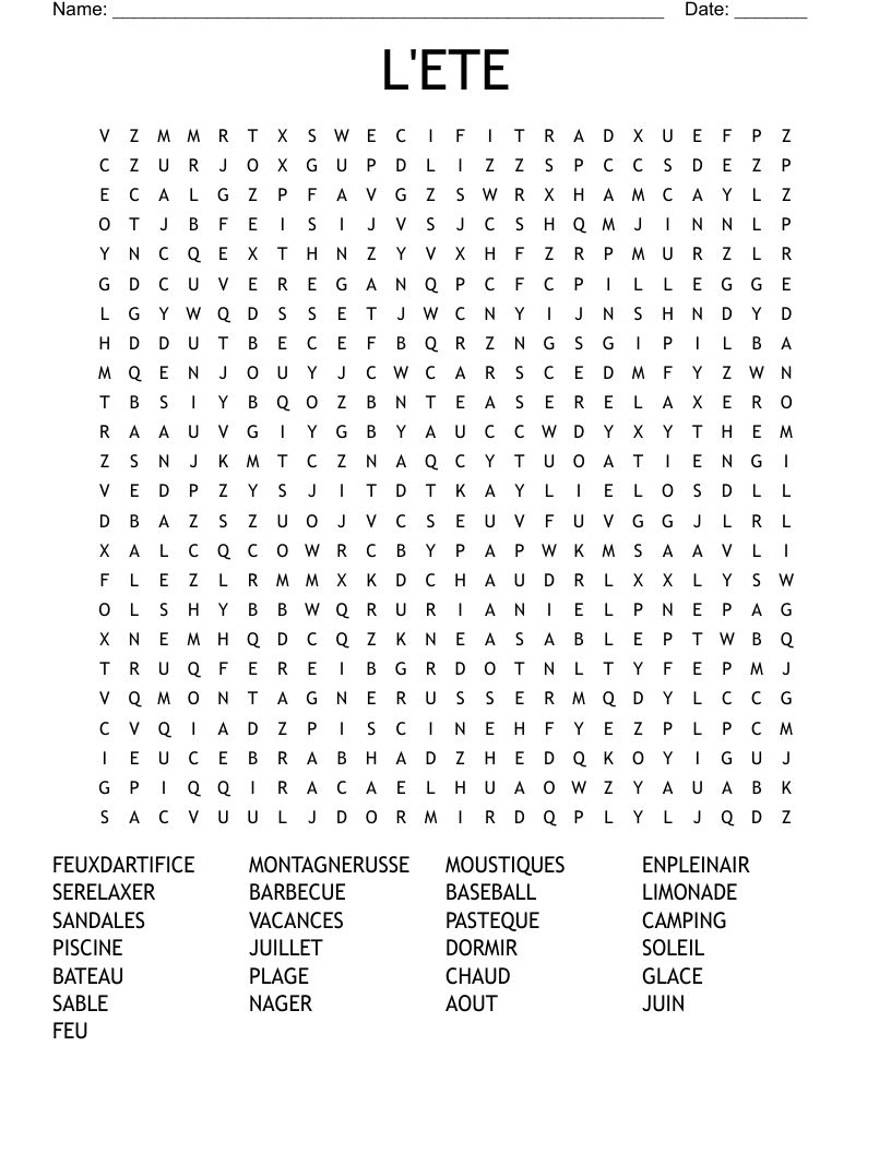 L'ETE Word Search