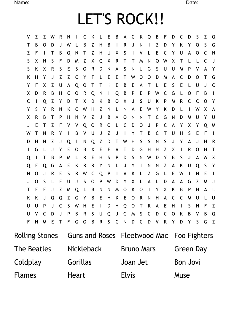 LET'S ROCK!! Word Search