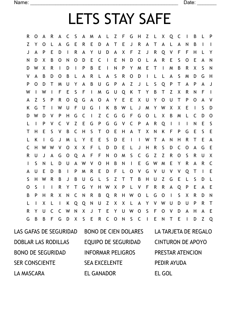 LETS STAY SAFE Word Search
