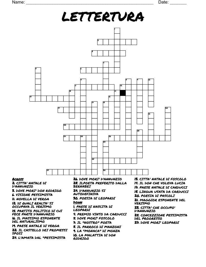 LETTERTURA Crossword