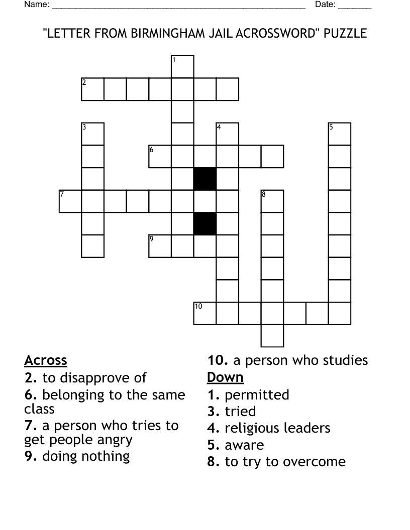''LETTER FROM BIRMINGHAM JAIL ACROSSWORD'' PUZZLE