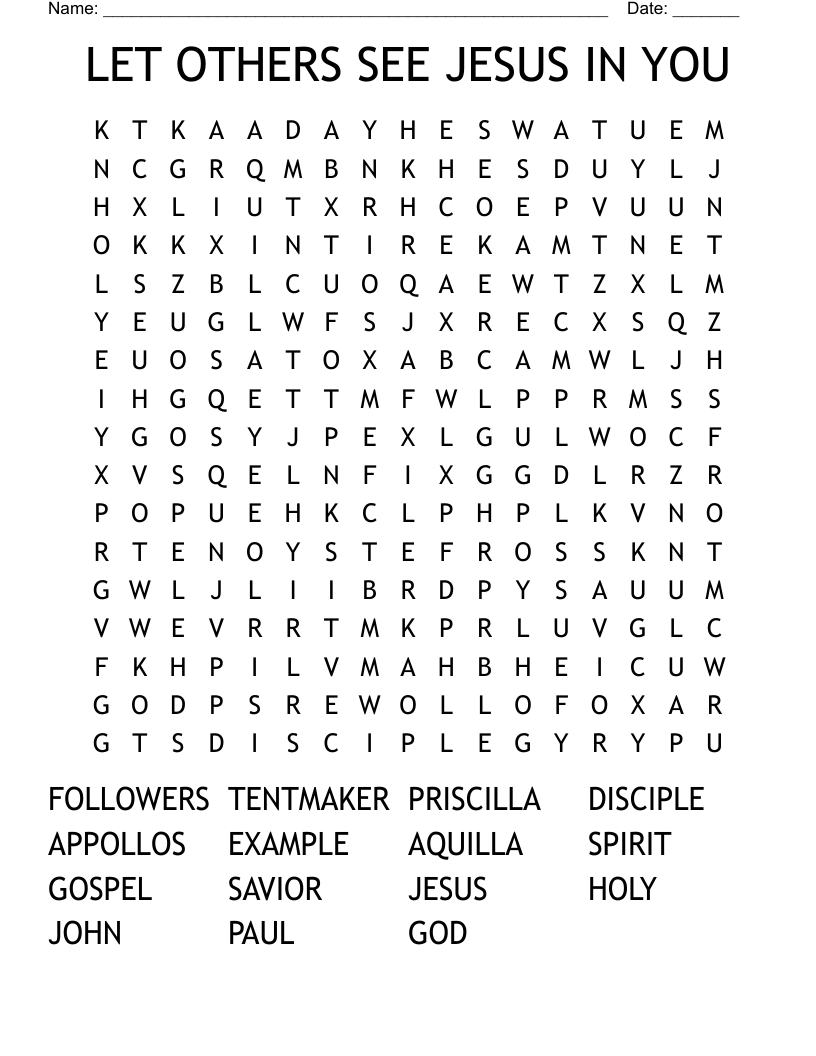 LET OTHERS SEE JESUS IN YOU Word Search