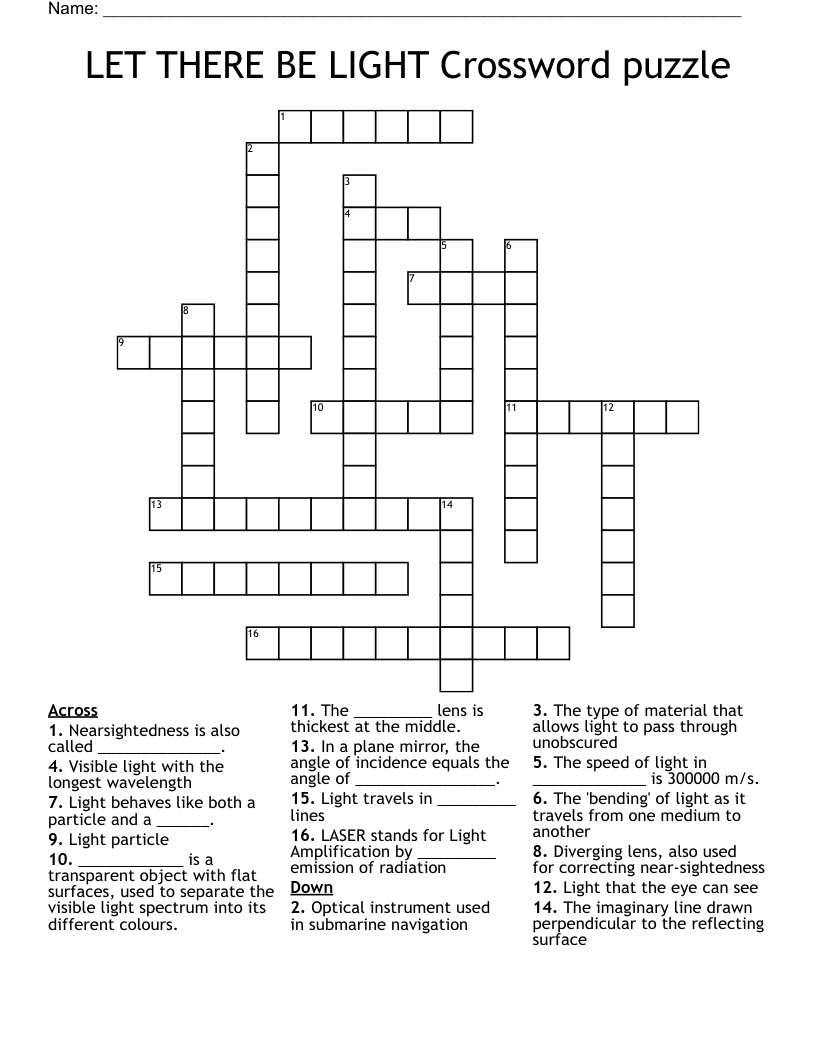 LET THERE BE LIGHT Crossword puzzle