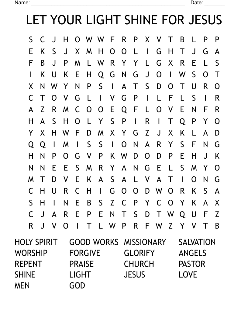 LET YOUR LIGHT SHINE FOR JESUS Word Search